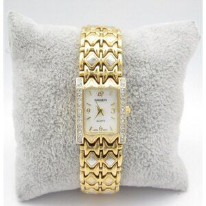 Women Gruen Crystals Quartz WR Analog 17mm Tank Watch (H969) "New Battery"